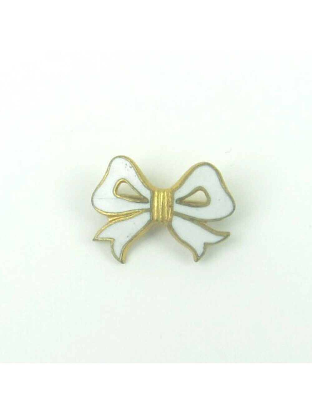 Vintage Ribbon Bow Scatter Pin Brooch Gold Tone White Enamel 0.7" MCM
